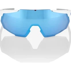 100% Racetrap 3.0 Glasses - Matte White - HiPER Blue Multilayer Mirror | Clear