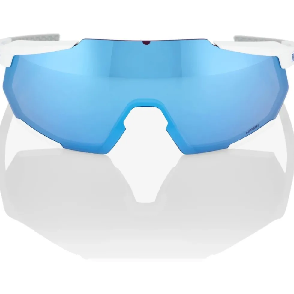 100% Racetrap 3.0 Glasses - Matte White - HiPER Blue Multilayer Mirror | Clear