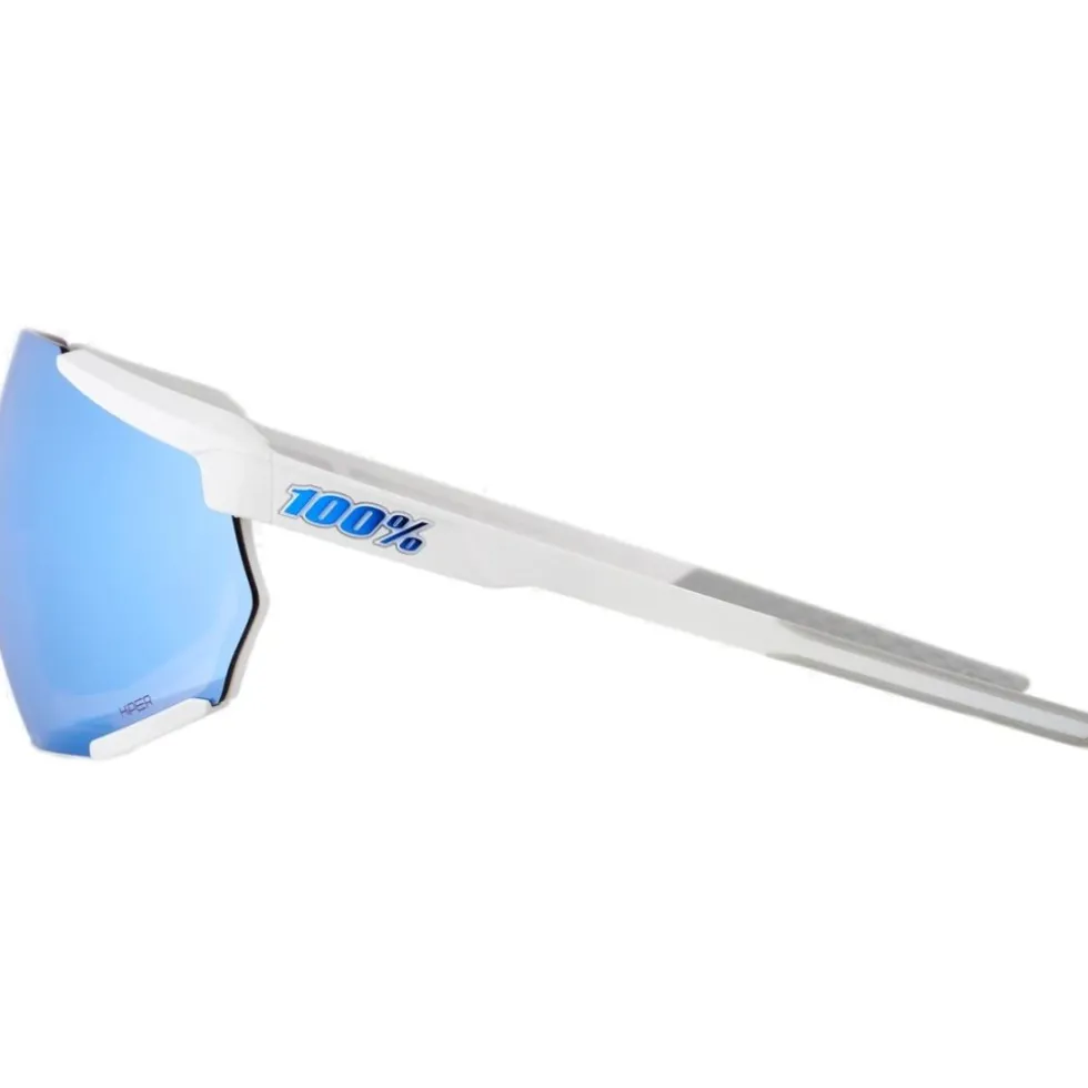 100% Racetrap 3.0 Glasses - Matte White - HiPER Blue Multilayer Mirror | Clear