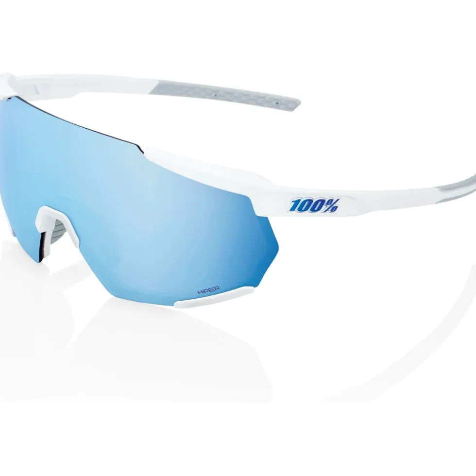 100% Racetrap 3.0 Glasses - Matte White - HiPER Blue Multilayer Mirror | Clear