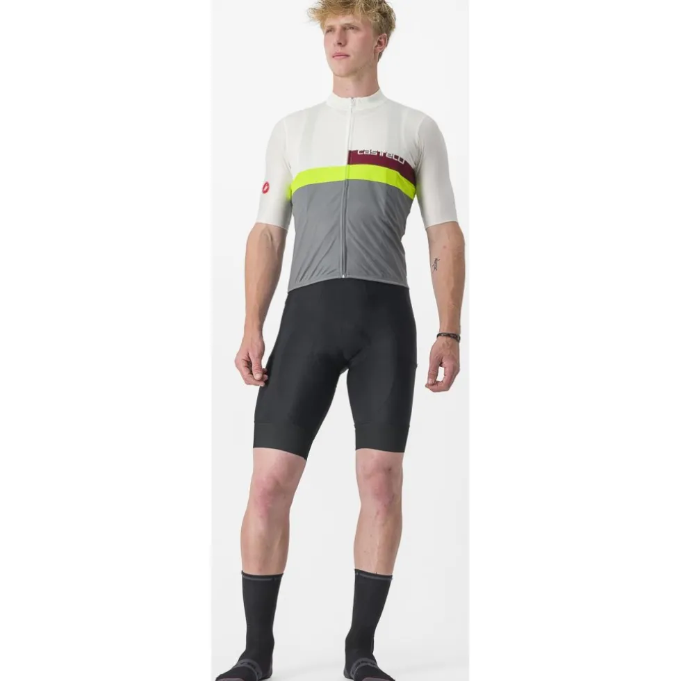 Castelli A Blocco Fietsshirt met Korte Mouwen Heren - ivory/bordeaux-electric lime-sedona sage 365