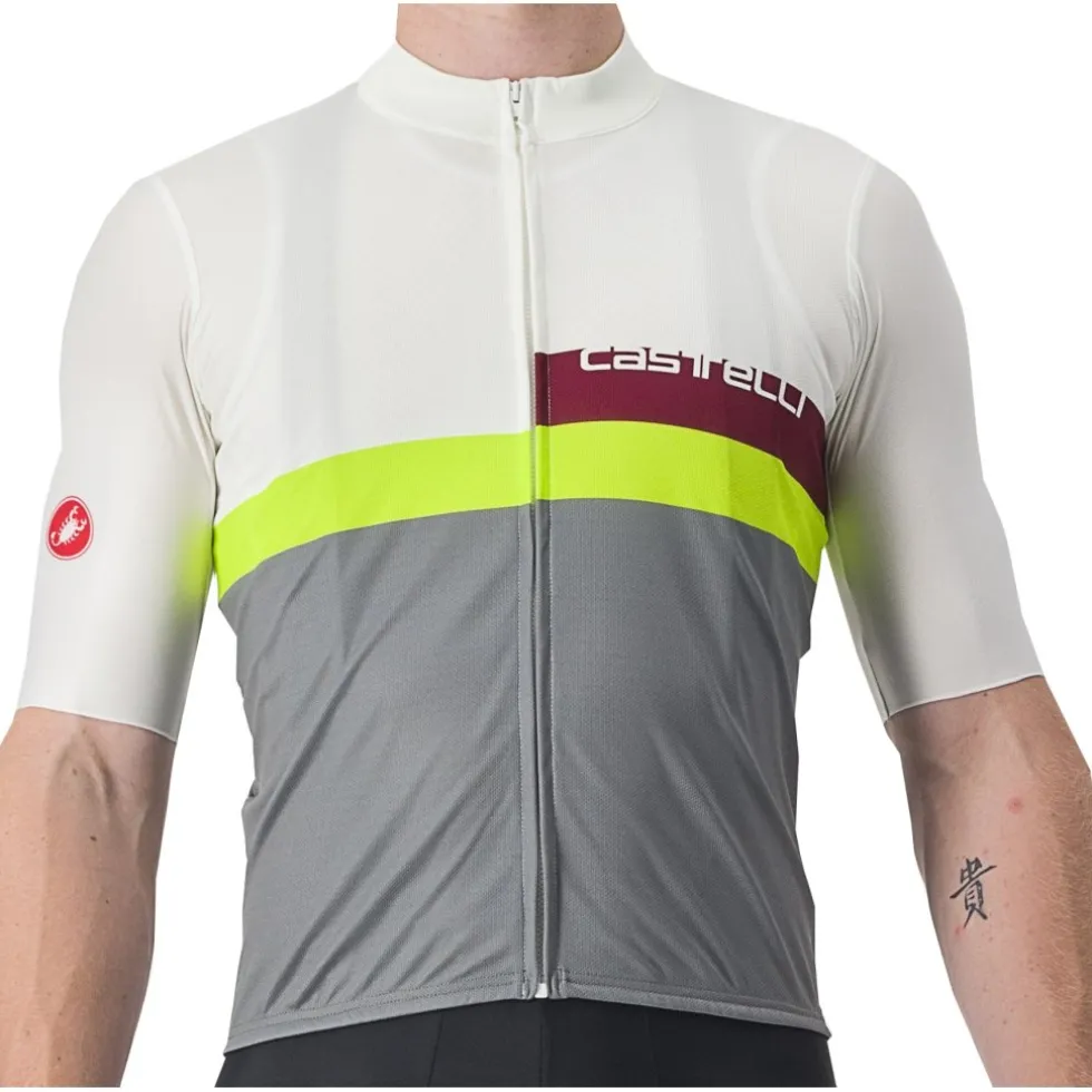 Castelli A Blocco Fietsshirt met Korte Mouwen Heren - ivory/bordeaux-electric lime-sedona sage 365