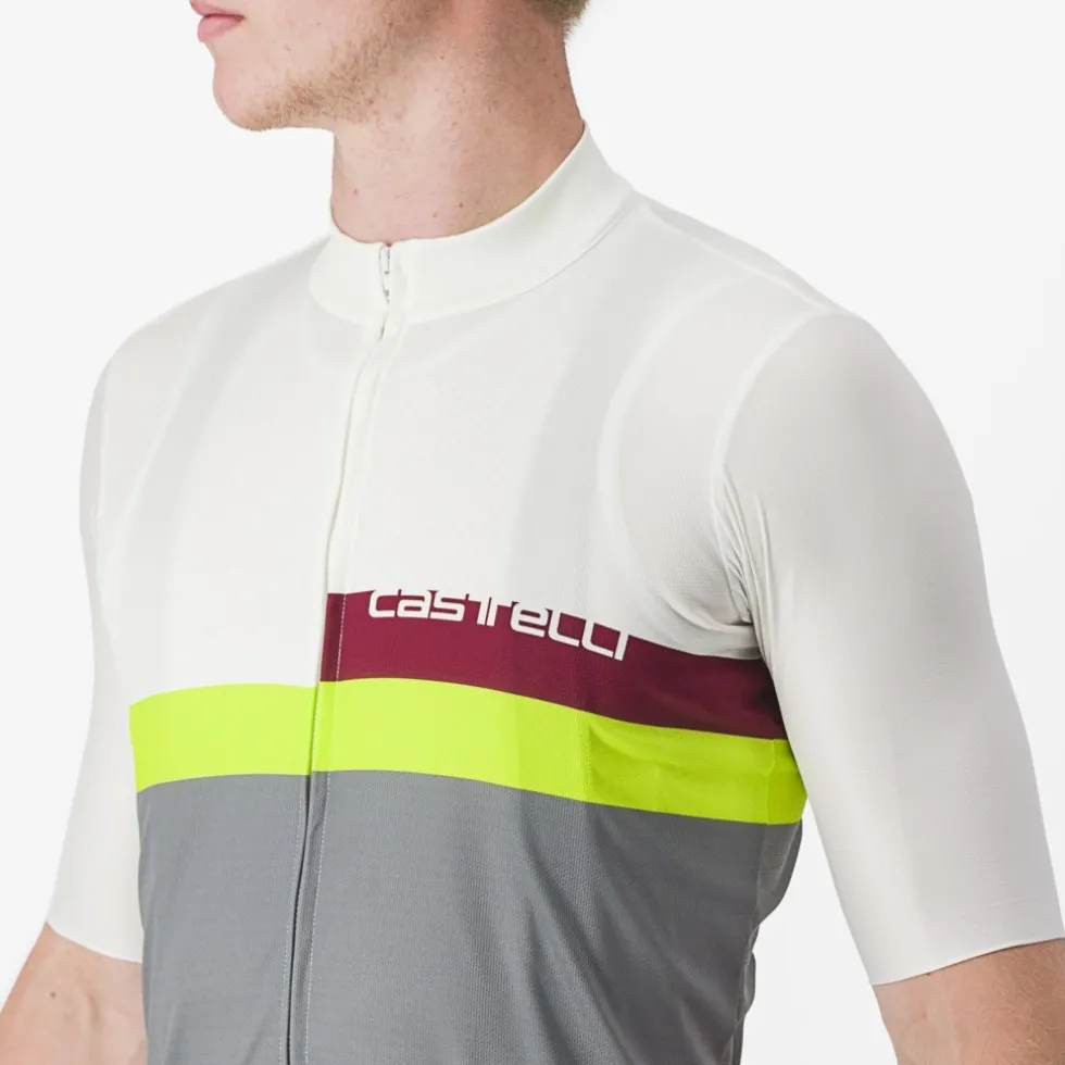 Castelli A Blocco Fietsshirt met Korte Mouwen Heren - ivory/bordeaux-electric lime-sedona sage 365