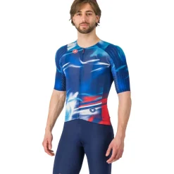 Castelli Wolfpack Rave 8S Fietsshirt met Korte Mouwen Heren - blauw/rood 050