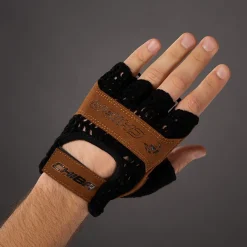 Chiba Retro Handschoenen met Korte Vingers - zwart/bruin