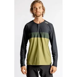 iXS Flow XTG Henley Fietsshirt met lange mouwen Heren - olive/black