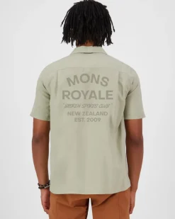 Mons Royale Breezer Merino Herenoverhemd met korte mouwen - dried eucalyptus