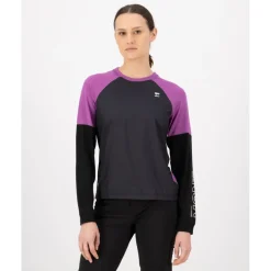 Mons Royale Tarn Merino Wind Fietsshirt Dames - purple bolt / zwart