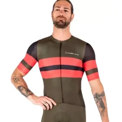 Nalini Linear Fietstrui Heren - red coral/army green 4400