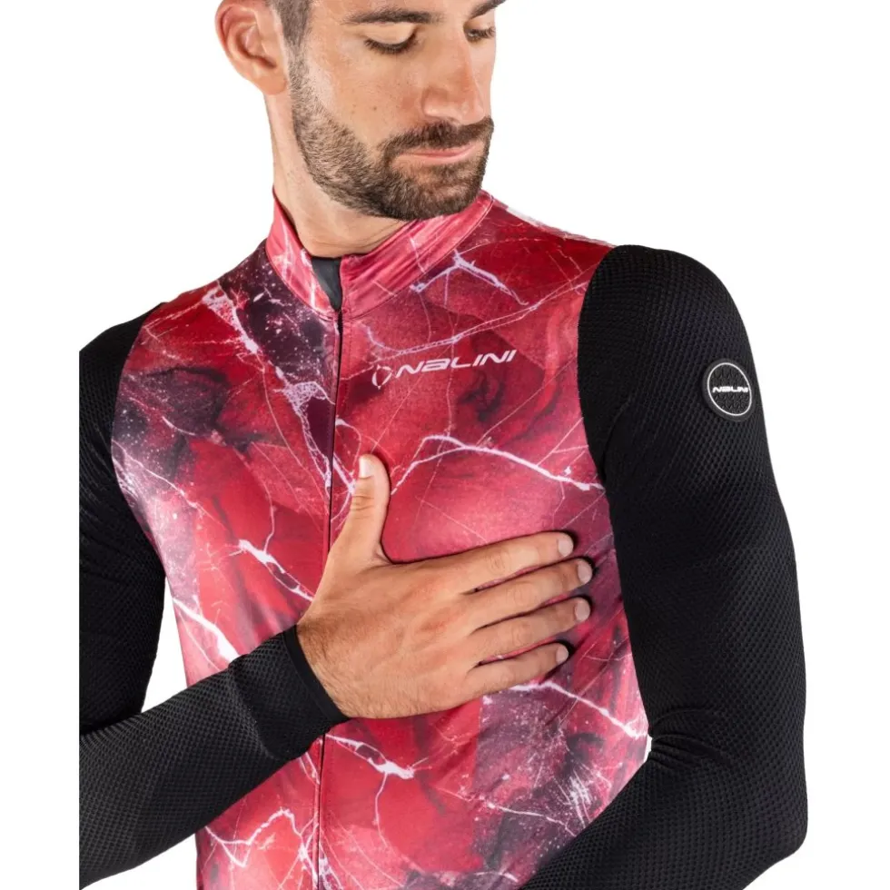 Nalini Warm Mesh Fietstrui met lange mouwen Heren - marble/red 4200
