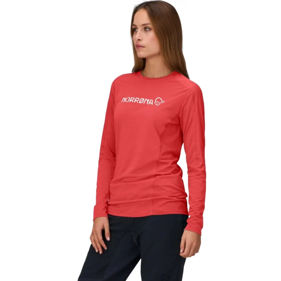 Norrona falketind equaliser merino round Neck Shirt met Lange Mouwen Dames - Paprika Red