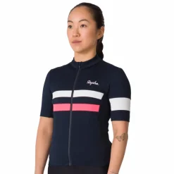 Rapha Brevet Fietsshirt met Korte Mouwen Dames - dark navy/high-vis pink/white