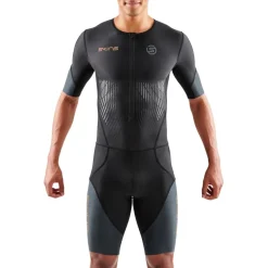 SKINS TRI Elite Skinsuit met Korte Mouwen Heren - Black/Carbon