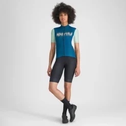 Sportful Supergiara Logo Fietstrui Dames - 415 Teal Blue/Lichen Green