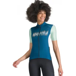 Sportful Supergiara Logo Fietstrui Dames - 415 Teal Blue/Lichen Green