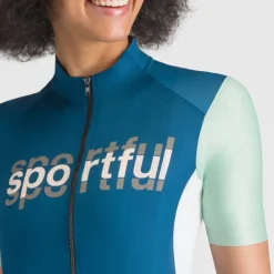 Sportful Supergiara Logo Fietstrui Dames - 415 Teal Blue/Lichen Green