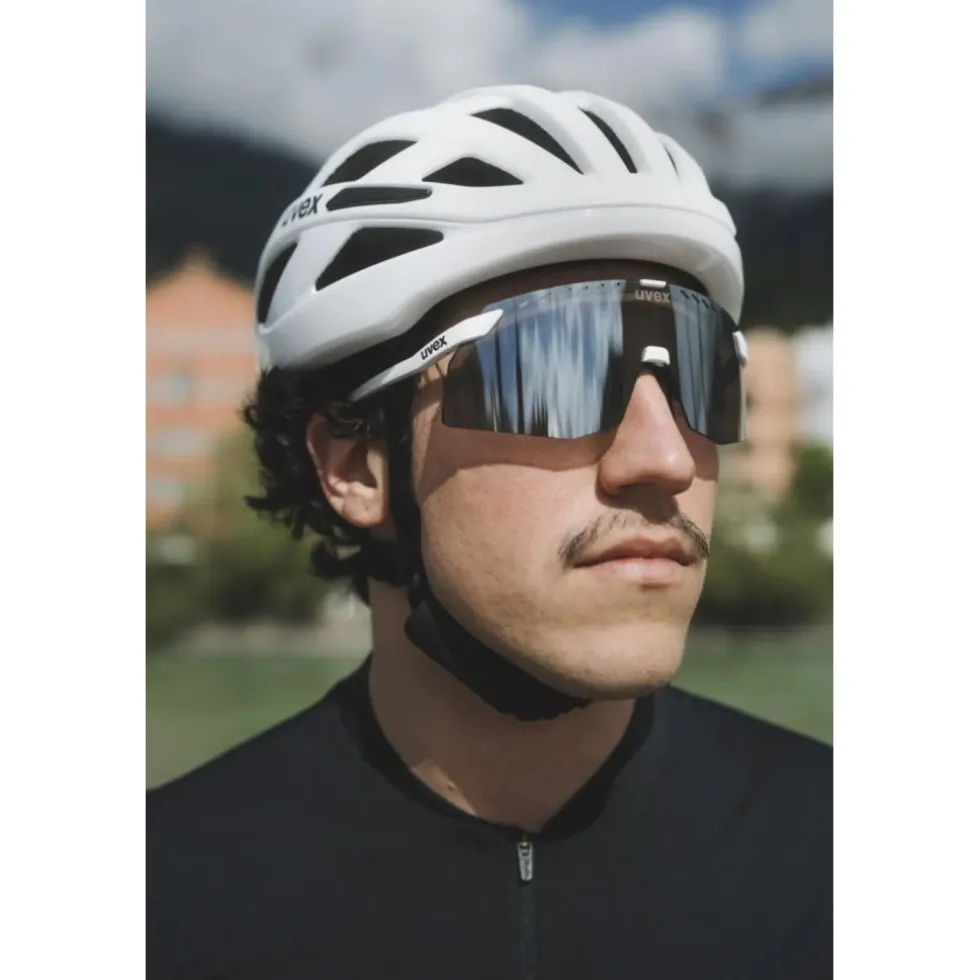 Uvex pace stage Fietsbril - white matt/mirror silver