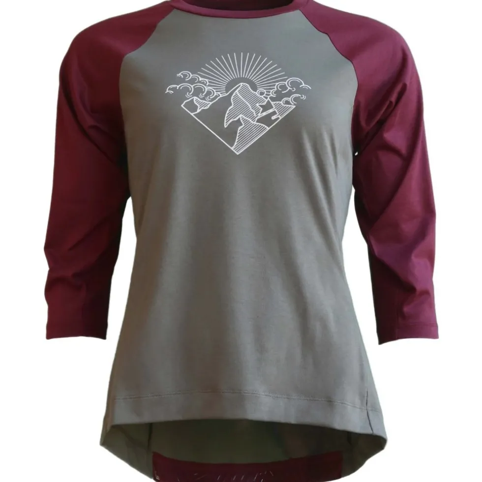 Zimtstern PureFlowz MTB Fietsshirt met 3/4 Mouwen Dames - Dusty Olive/Windsor Wine